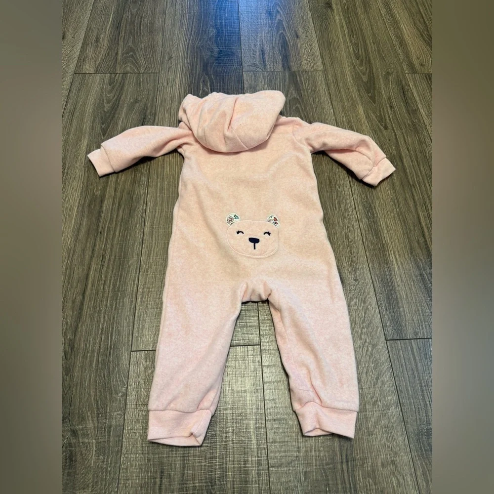 Carters Baby Girl Pink Fleece Coverall With Bear Size 12 Months